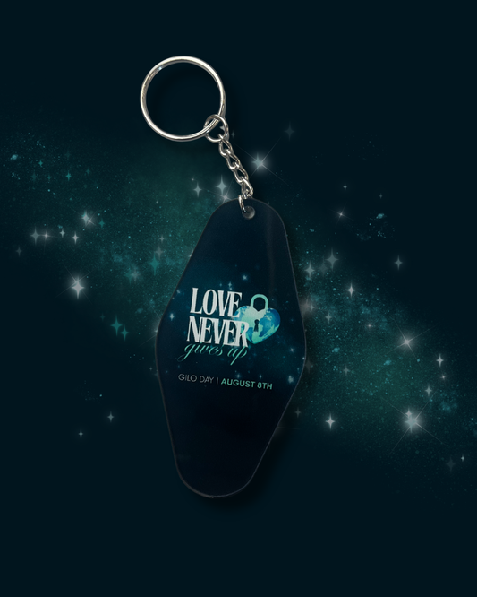 2026 GILO Day Keychain | Love Never Gives Up | Vintage Motel Style Keychain | Global Incarcerated Loved One Day | Prison Family Support Gift