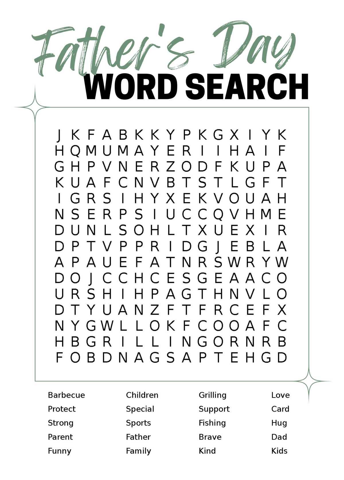 Father's Day Word Search | Father's Day Card