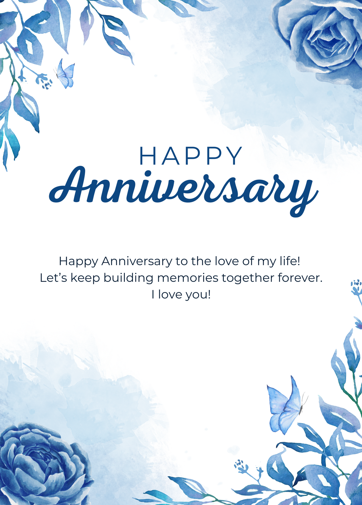 Happy Anniversary (Blue Flowers) | Anniversary Card